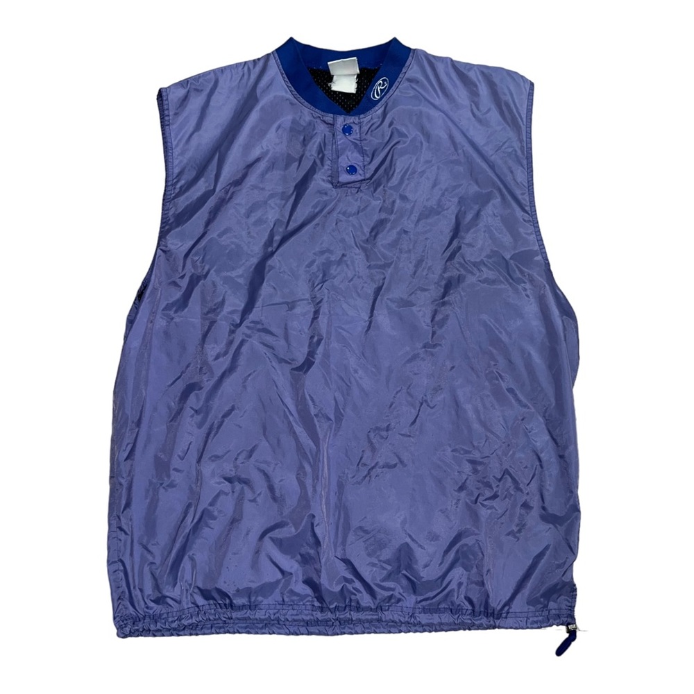 Vintage Rawlings Vest Sleeveless Men’s Blue 1/4 Button Baseball Windbreaker XL